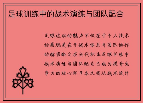 足球训练中的战术演练与团队配合