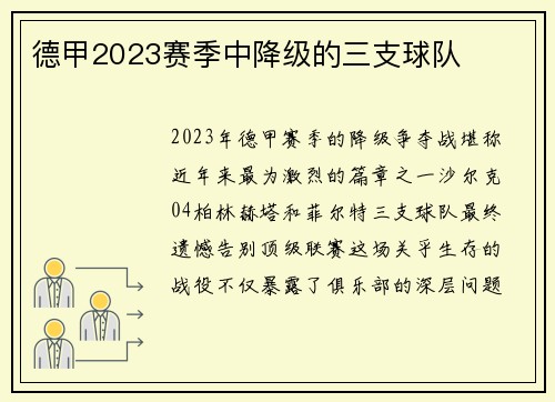 德甲2023赛季中降级的三支球队